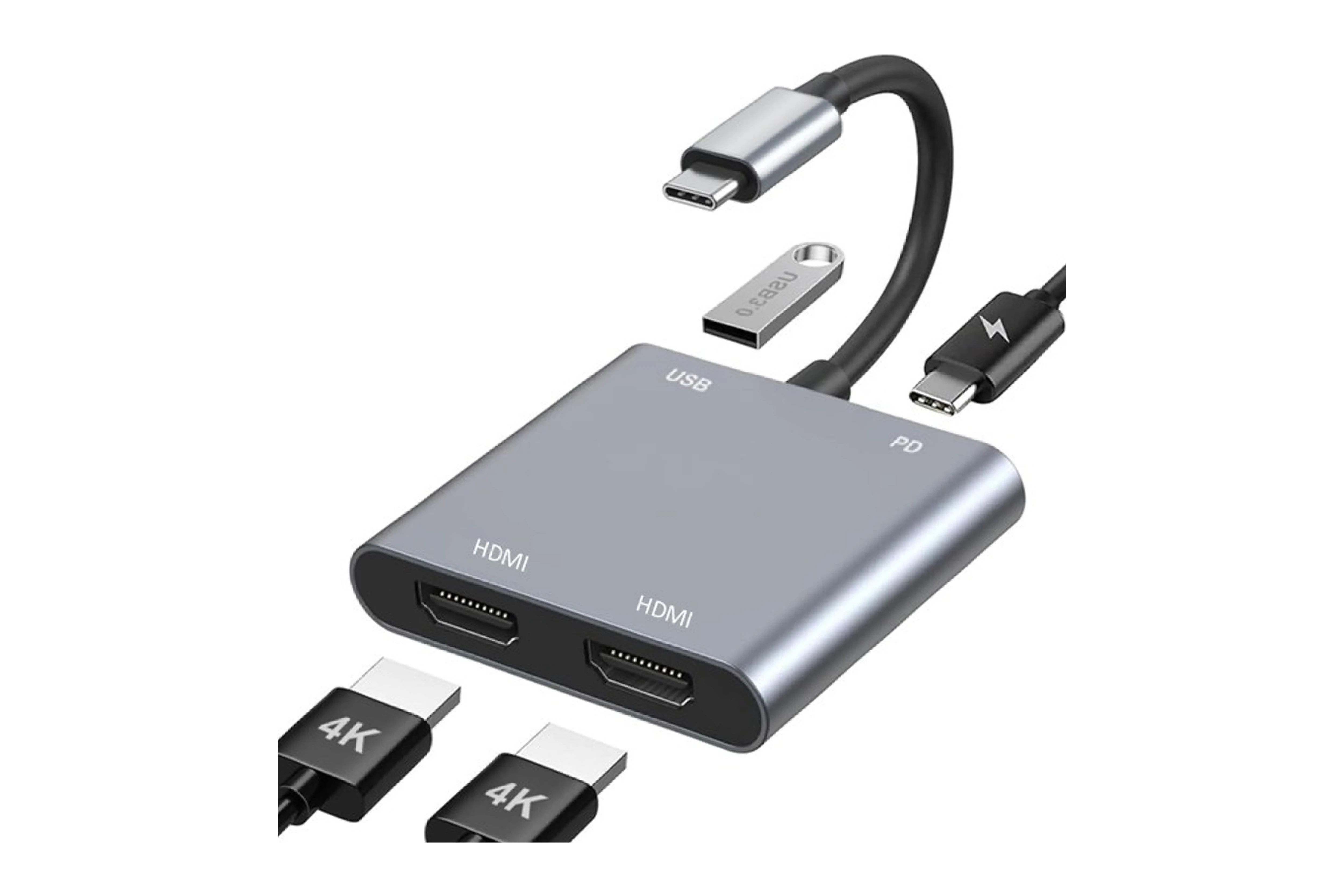 Type-C to HDMI 4K30Hz*2+U3+PD100W 4in1 HDMI SD-38