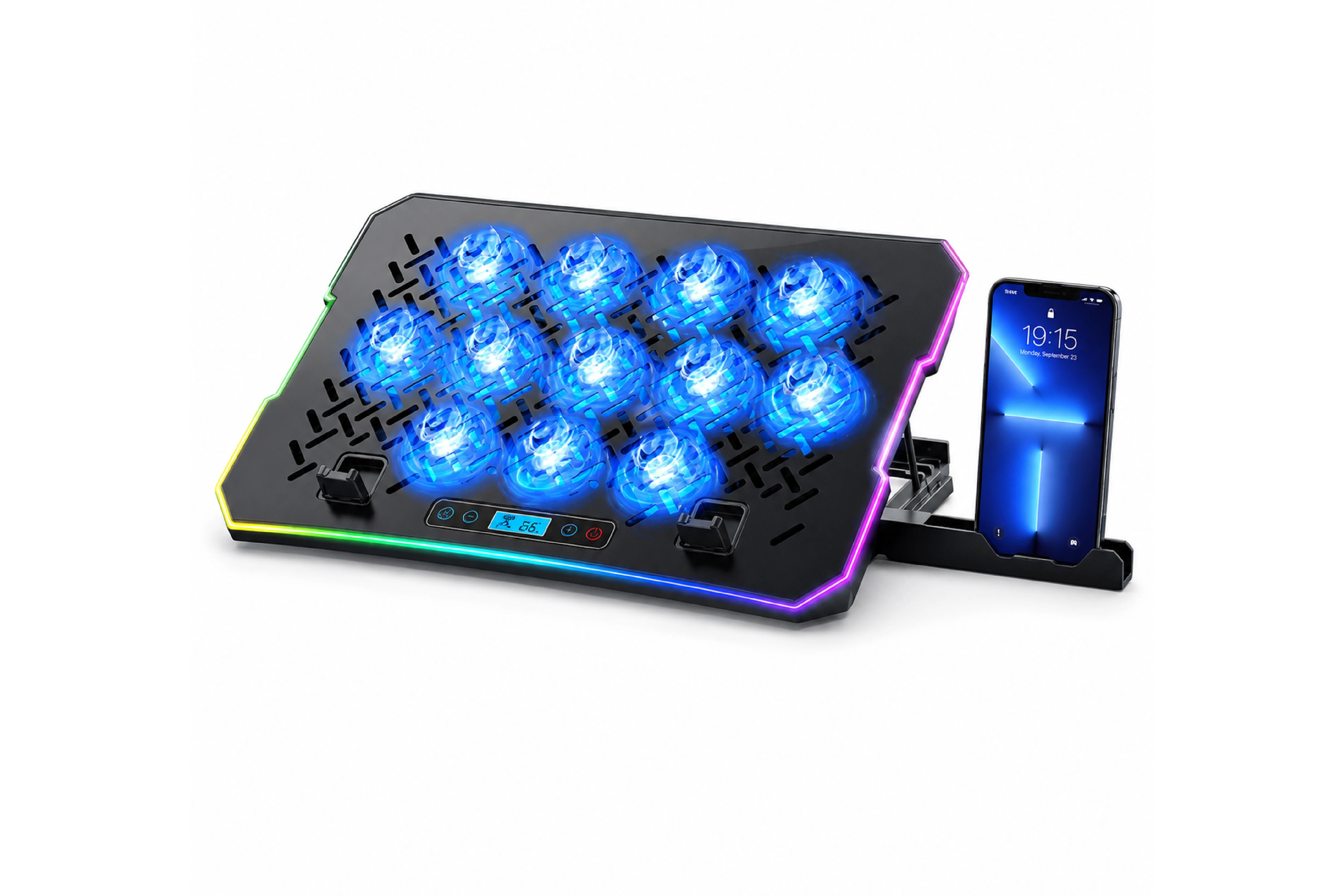 Laptop Cooling Pad 12 FAN LCD Display RGB Light